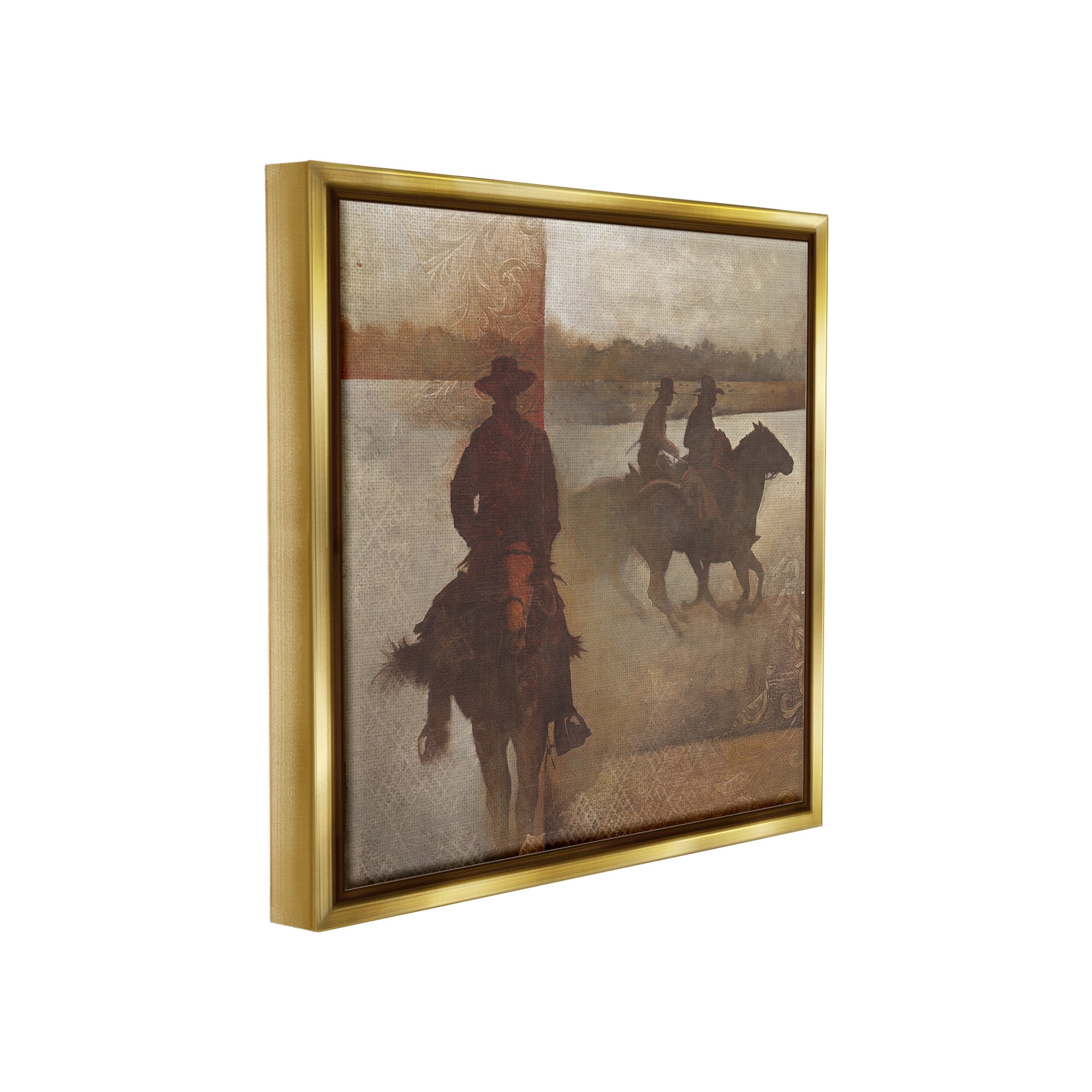Stupell Industries Rustic Equestrian Collage Animals & Insects Painting Gold Floater Framed Canvas Art Print Wall Art, 18 x 18