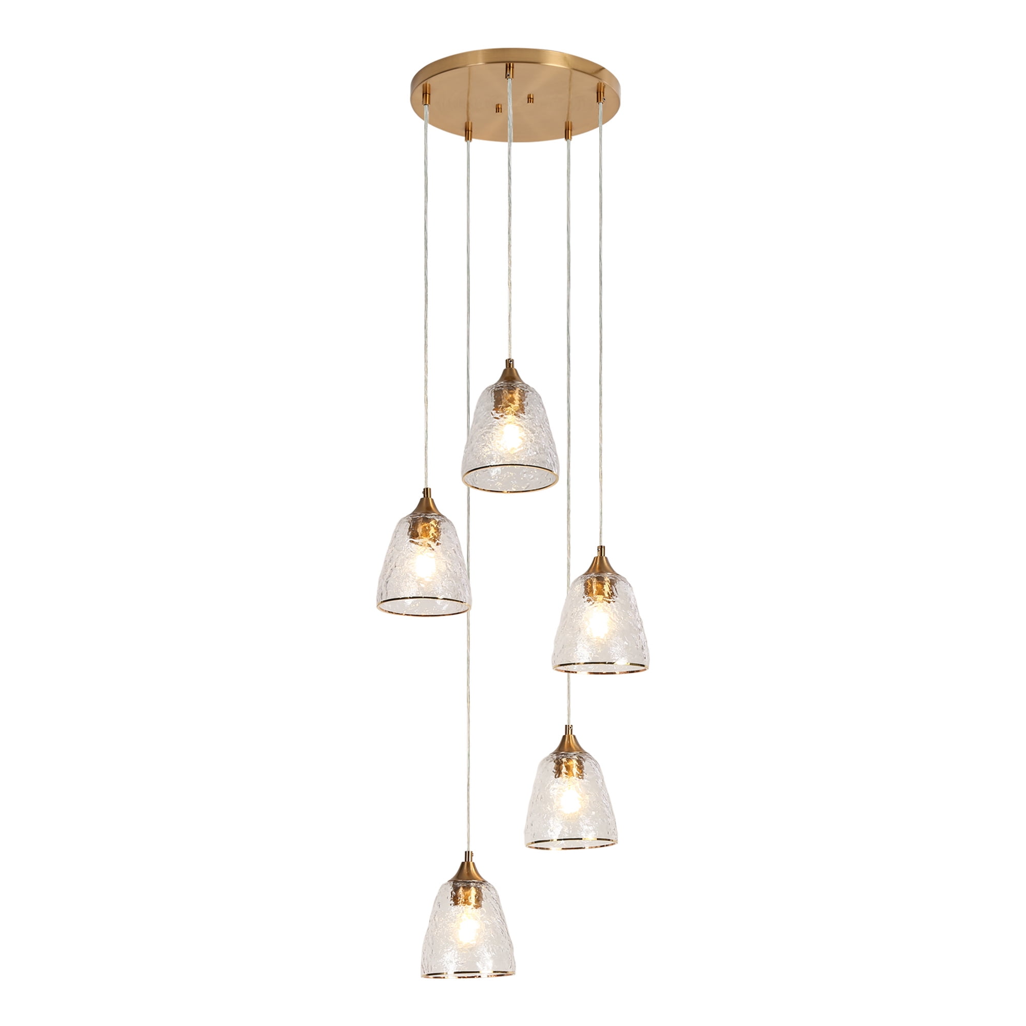 LNC 5-Light Polished Gold Modern Art Glass Bell Pendant Light, For Kitchen Island