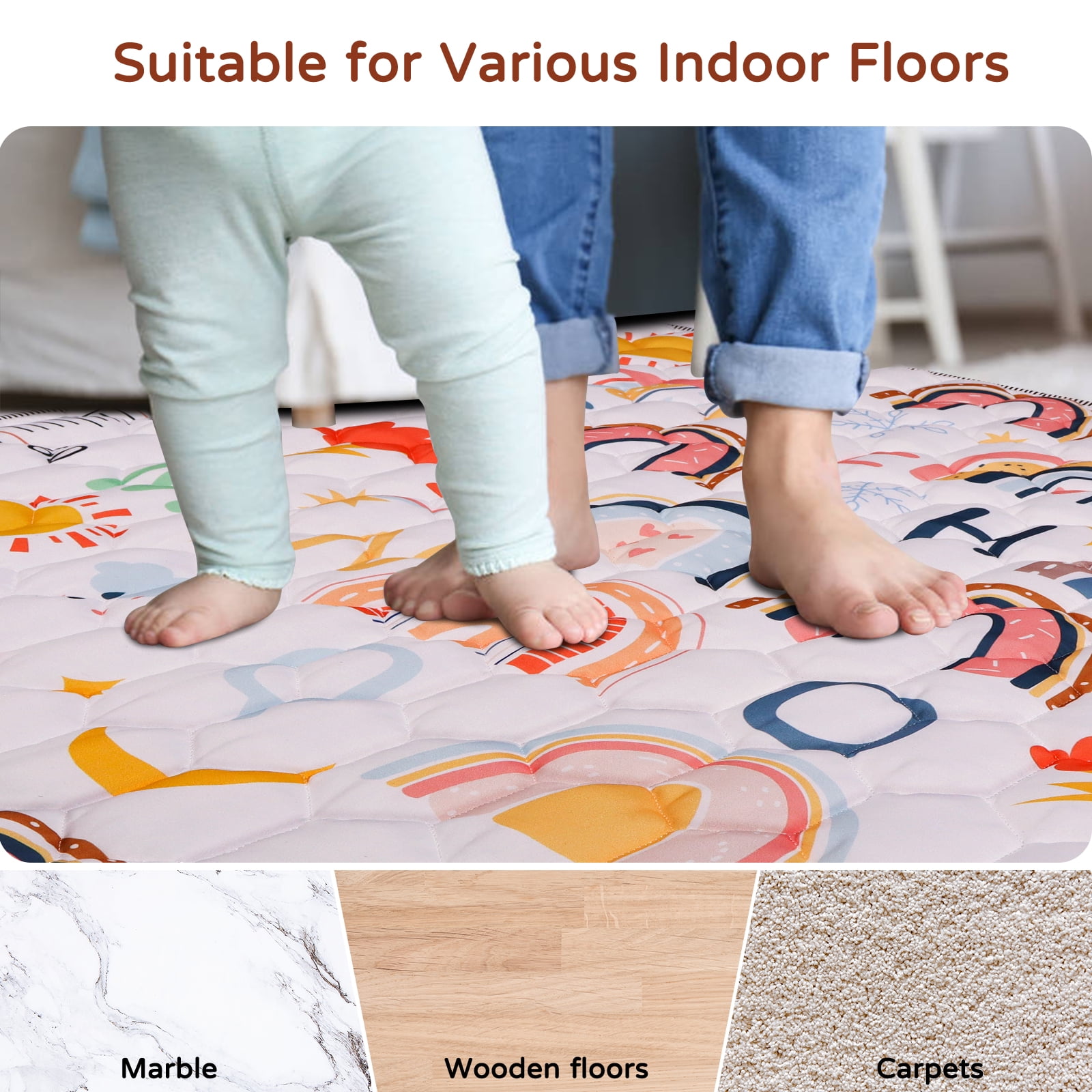 AKASISRUG Baby Play Mats for Floor, 50"x50" Boho Rainbow Play Mat for Playpen Playyards Thicken Soft Padding Foam Playmats for Babies Toddlers Infants Baby Crawling Mat Kids Play Mats Pad Tummy Time