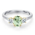 thumbnail image 3 of Gem Stone King 925 Silver and 10K Yellow Gold Green Prasiolite and White Topaz Engagement Ring for Women | 1.18 Cttw | Oval 7X5MM | Gemstone Birthstone | Size 5, 3 of 6