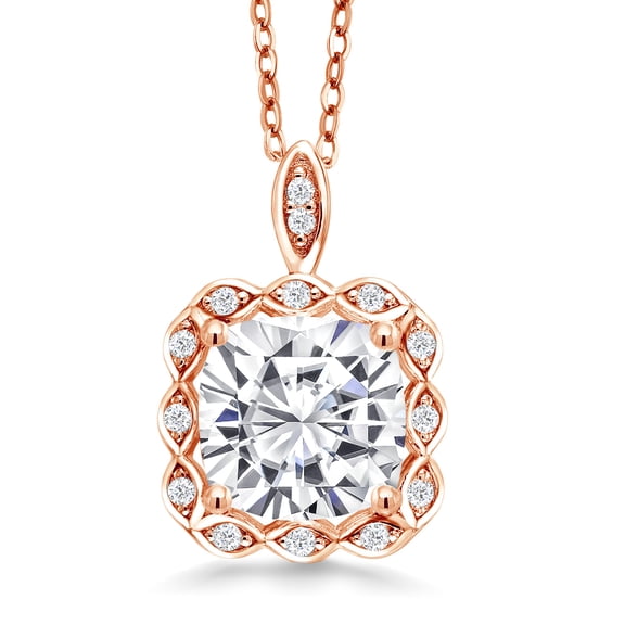 Gem Stone King 18K Rose Gold Plated Silver Pendant Cushion 1.87cttw Moissanite