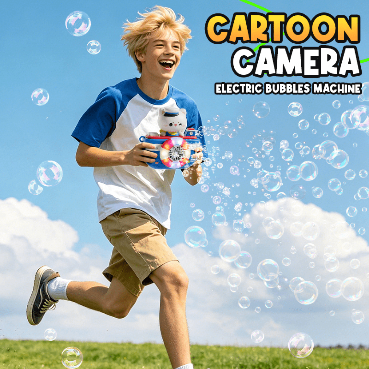 Cat Camera Bubbles Machine - Electric Bubble Maker Blower with Music & Lights for Boys Girls Outdoor Play Backyard Camping Gifts