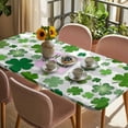 thumbnail image 3 of St Patricks Day Table Cloths for 6 Foot Rectangle Tables, Shamrock Grey Green Spring Modern Leaf Patio Waterproof Elastic Fitted Tablecloths, Washable Rectangular Table Cover for Camping, 3 of 8