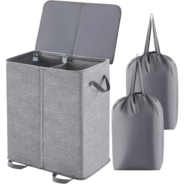 Cesto de ropa Lifewit Double con tapa y bolsas extraíbles, color gris