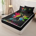 thumbnail image 2 of Castle Fairy Handball Print Zipper Full Size Comforter Sets with Fitted Sheet and 2 Pillowcases, Sport Theme Splash Zipper Bedding Set, Black Red Green,4pcs,Black Reversible, 2 of 6