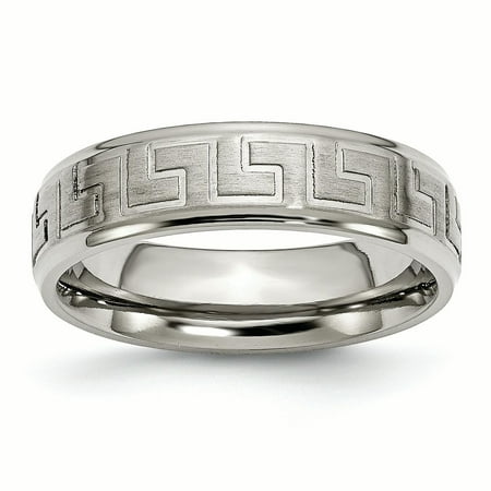 Greek Design Ring - Titanium Ridged Edge Greek Key Design 6mm Satin/Polished Band Ring 7 to 13 Size