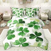 jejeloiu Cute Leaves Clover 7 Pieces Bedding Comforter Set,St.Patrick Day Full Bedding Set,Green White Fitted Sheet Flat Sheet For Boys Girls,Luxury Bedroom Decor Reversible
