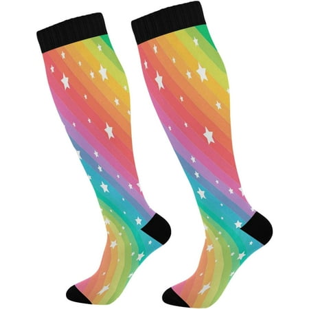 

Hyjoy Heart Gesture Rainbow Compression Socks for Women Men Knee High Stockings for Athletic Sports Running Travel 20-30 mmHg