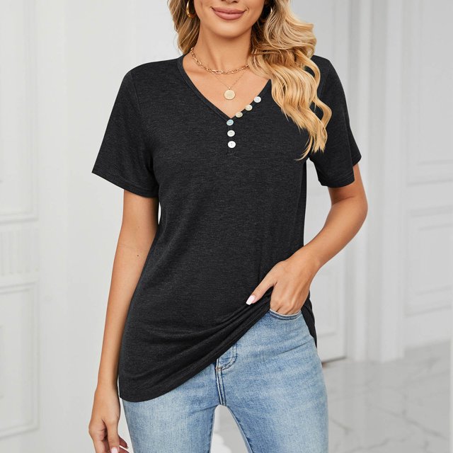 Fiudx Ofertas Flash Del Día Solo En Línea Blusa Holgada Cómoda con Cuello En V de Color Sólido a La Moda para Mujer Tops Casuales
