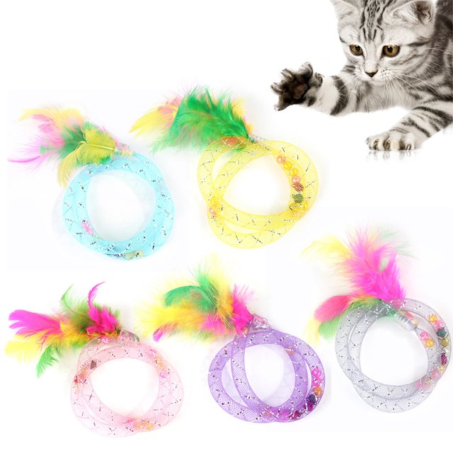 5 Pcs Jouet d'Entraînement pour Animaux Tuyau à Fausse Plume Design Jouet Interactif pour Chat Jouet de Jeu pour Animaux