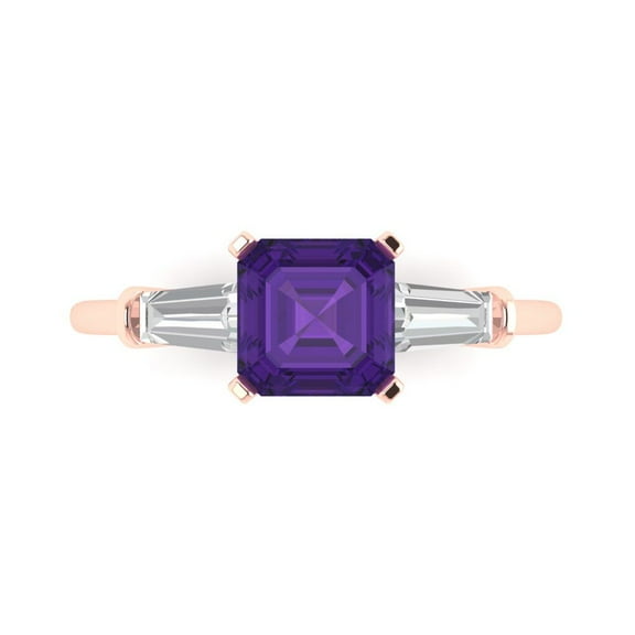 Clara Pucci 14K Rose Gold 1.62ct Amethyst Three-Stone Ring for Women