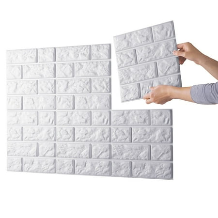 - Faux Brick Wall Tile Decals - Set Of 6, Decorative Accents for Any Room in Home, White