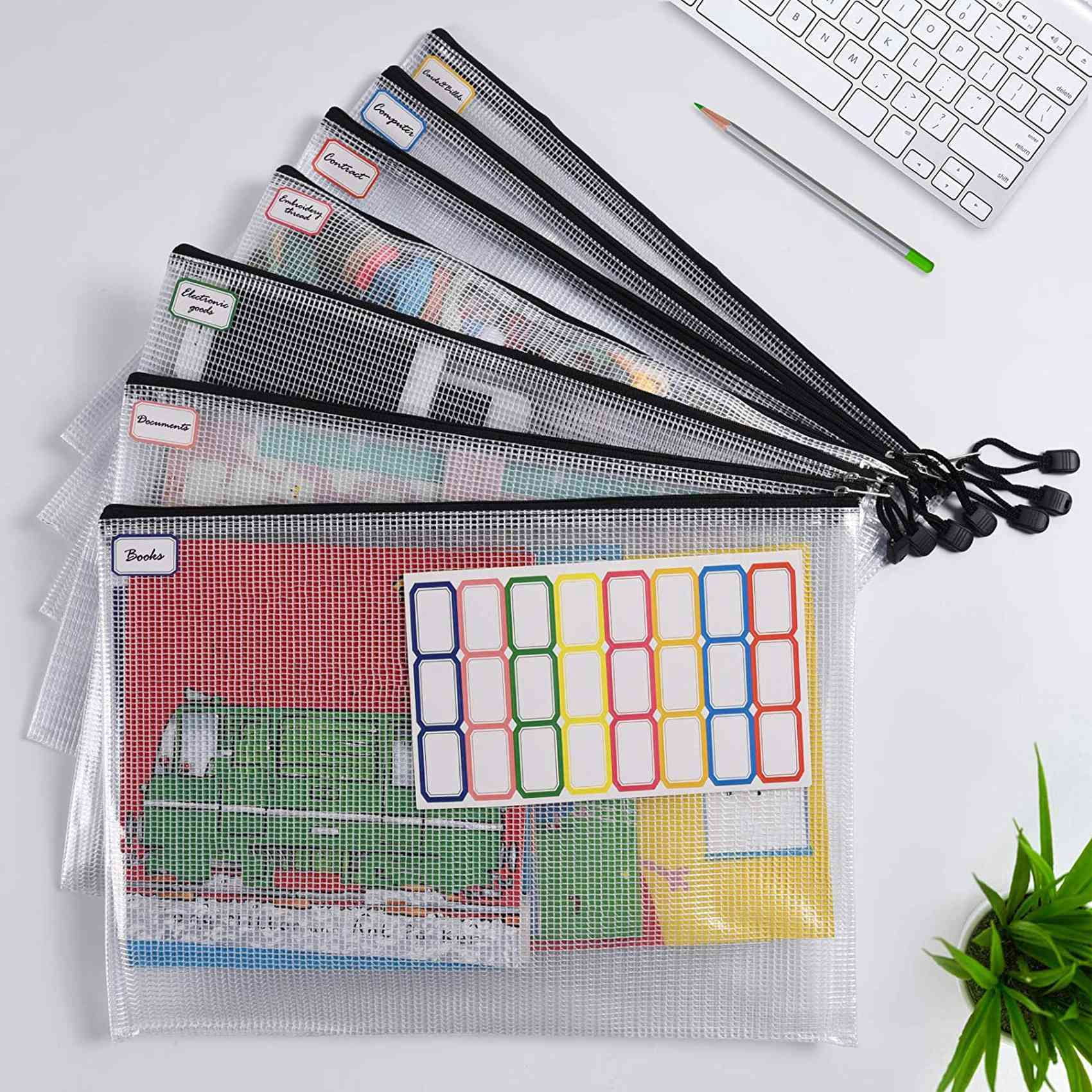 24PCS A3 Folder, Information Zipper Bag Plastic Wallet Mesh File Bag Zipper Bag Zipper Wallet