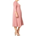 thumbnail image 3 of Women's Plus Size Casual 3/4 Sleeves Basic A-Line Pleated Solid Midi Dress, 3 of 5
