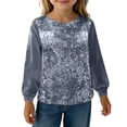 thumbnail image 2 of ZHOGXU Toddler Kids Girls Top Long Sleeve Round Neck Solid Color Glitter Sequins Loose Fit Comfortable Tee For Casual Daily Wear,Grey,160, 2 of 7