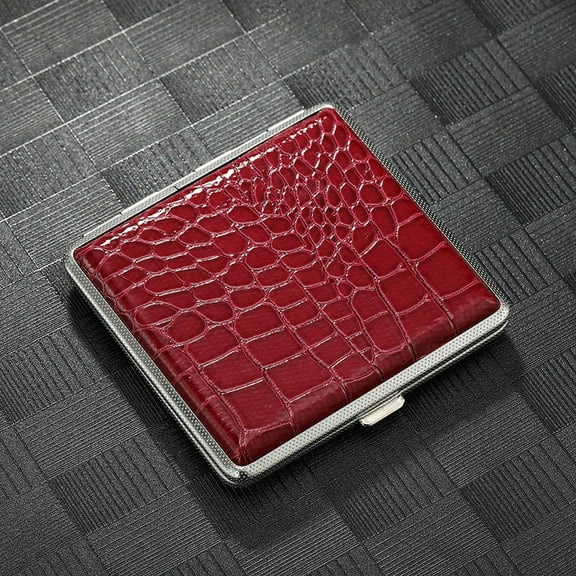 Crocodile patterned leather cigarette box made of imitation leather material, pack of 20 cigarettes (red)