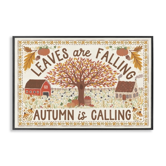 Stupell Industries Farmhouse Leaves Falling Autumn Calling Black Framed Giclee Art, 18 x 12, by Laura Marshall