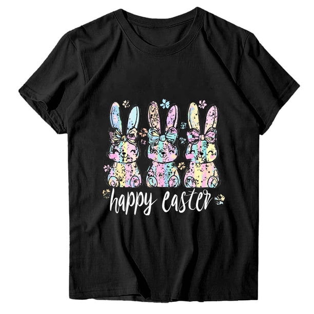 Camisetas de Manga Larga de las Mujeres Pascua Impreso Suelto Cuello Redondo Camiseta de Manga Corta, Camisetas de Manga Larga para las Mujeres de Uso Diario Casual