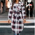 thumbnail image 2 of Women's 2022 Plaid Shacket Jacket Casual Button Wool Winter Tartan Trench Coat with Pockets, 2 of 5