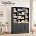 thumbnail image 4 of Hiphuta 75" Tall Modern Bookcases with 2 Double Door Cabinet, 47"Wide Wooden Storage Bookshelf for Living Room Home Office Entryway, Black, 4 of 6