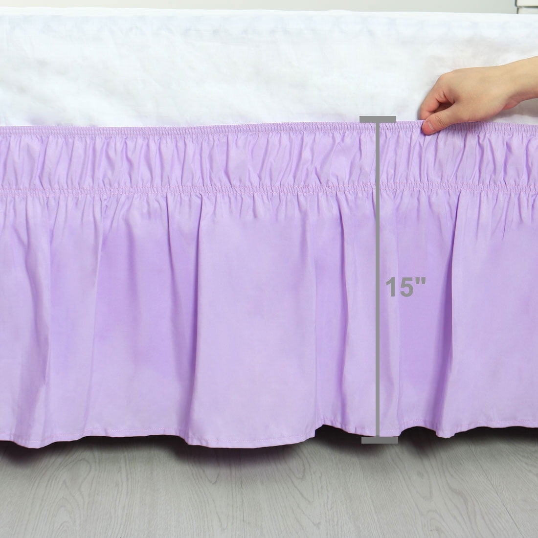 Unique Bargains Polyester Elastic Dust Ruffled Bed Skirt with 15" Drop Twin Light Purple