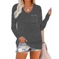 thumbnail image 1 of Uhndy Women Casual Round Neck Blouse Long Sleeve Pullover Loose Comfy Stripe Tunic Shirt-LQ, 1 of 3