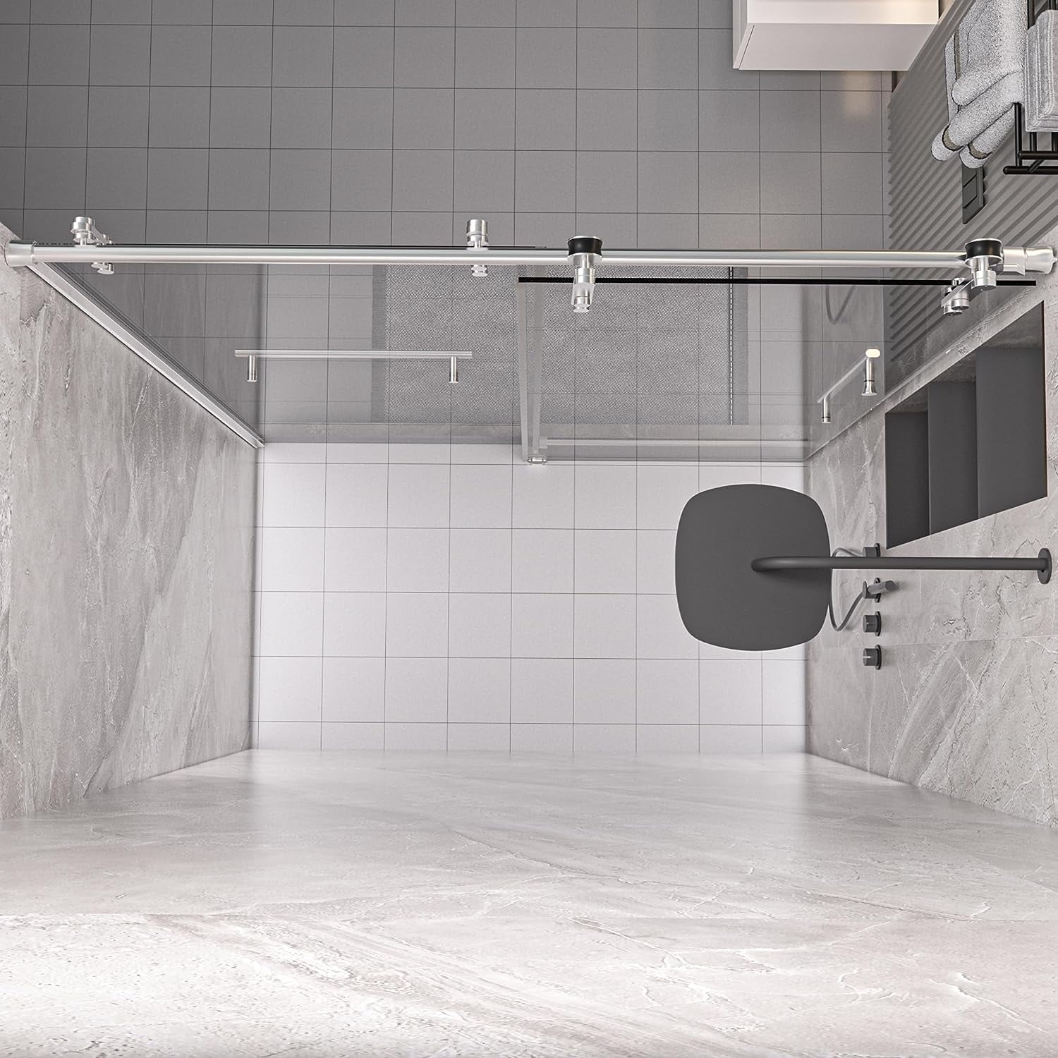 Kullavik Glass Shower Door, 56-60" W x 75" H Frameless Shower Door, Sliding Shower Door with 5/16" (8mm) Certified Clear Tempered Glass, Brushed Stainless Steel Hardware Shatterproof Shower Door