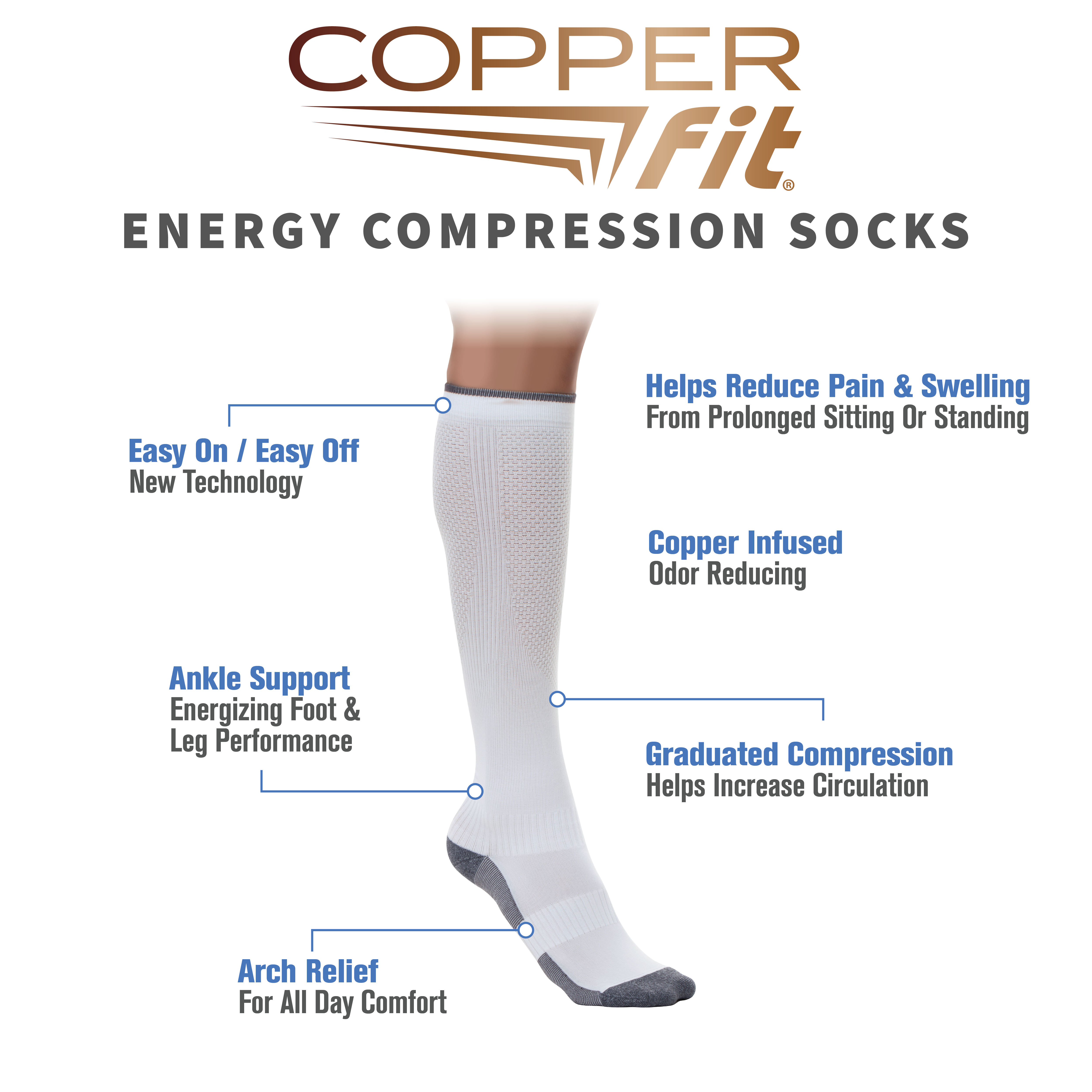 Copper Fit Energy Compression Socks, White, L/XL photo 3