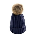 thumbnail image 2 of Eosunjian Women Winter Solid Color Pompom Knitted Beanie Hat Thick Warm Stretch Ski Cap, 2 of 12