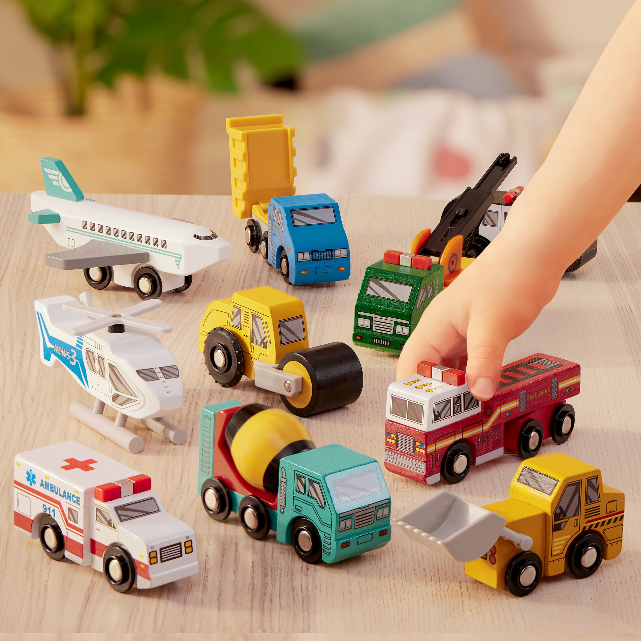 (3 pack) Battat Classic Wooden Vehicle Surprise – Mini Toy Vehicle Assortment for Ages 3 Years +