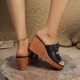 thumbnail image 5 of Rokment Womens Buckles Platform Wedge Dress Slip on Summer Shoes Trendy Casual Leather Peep Toe Chunky High Heels Dressy Sandals for Ladies Black Size 6, 5 of 7