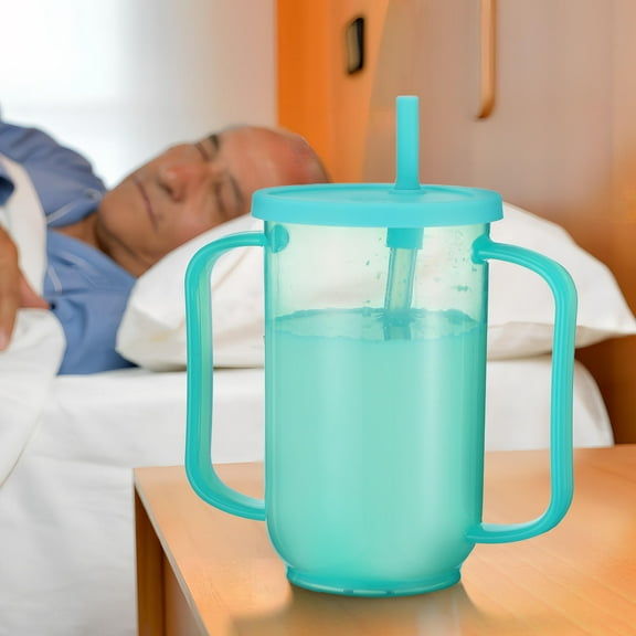 Uonlytech Light Green Spill Proof Drinking Cup with Inclined Mouth for Disabled Patients and Elderly