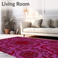 thumbnail image 2 of ODIKA 8'x10' Machine Washable Non-Slip Area Rug, Boho Floral Mosaic with Interlocking Petals and Festive Berry Accents High Traffic Rug with Pad, Purple, 611793, 2 of 8