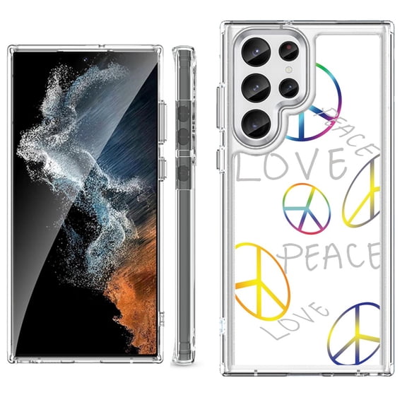 Shockproof Bumper Phone Case for Samsung Galaxy S23 Ultra 5G, by OneToughShield ® - Love/Peace