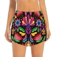 thumbnail image 2 of Picia Colorful Floral Embroidery Mexican Pattern Women's 2 in 1 Athletic Running Shorts High Waisted Workout Casual Gym Sweat Shorts with Comfy Liner Zipper Pockets-, 2 of 9