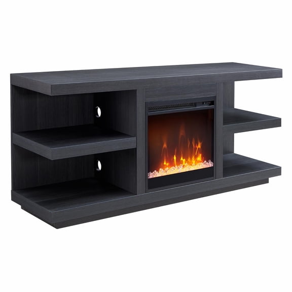 Evelyn&Zoe Maya Rectangular TV Stand with Crystal Fireplace for TV's up to 65", Charcoal Gray