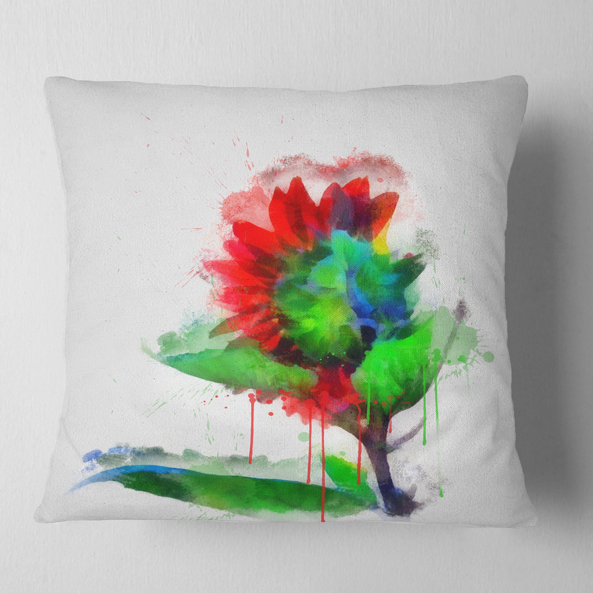 Designart Colorful Flower Stem with Splashes - Floral Throw Pillow - 18x18