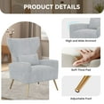 thumbnail image 4 of Fijinhom Velvet Wingback Accent Chair with High Back,Golden Legs & Lumbar Pillow,Upholstered Armchair for Living Room & Bedroom,Light Gray, 4 of 7