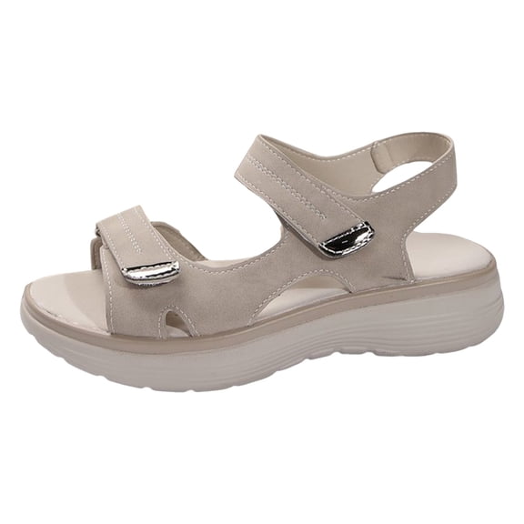 Yuanlong Womens Sandals Adjustable Hook And Loop Platform Summer Sandals Open Toe Hollow Out Beach Shoes