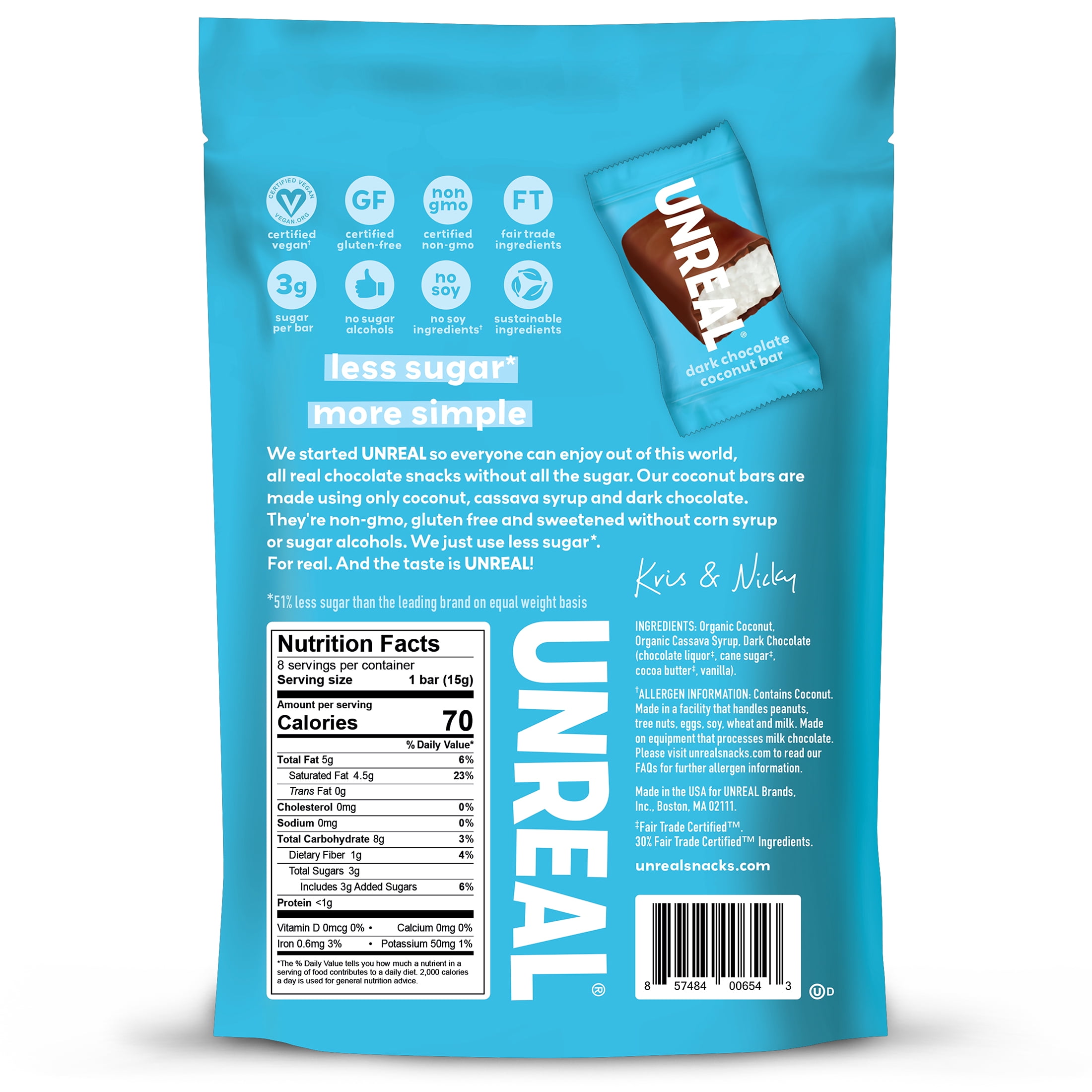 Unreal Dark Chocolate Coconut Bars, 4.2 oz Gluten Free