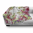 thumbnail image 3 of Watercolor Flower Soft Flannel Fleece Throw Blanket, Fresh Curly Willow and Dahlia Floral Summer Buds Hand Drawn Print, Cozy Plush for Indoor and Outdoor Use, 50" x 60", Green and Pink, by Ambesonne, 3 of 6