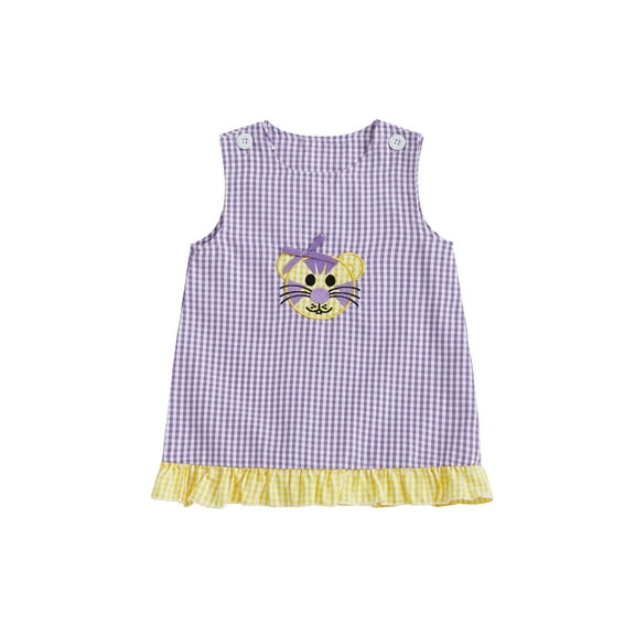 BemeyourBBs Toddler Girl Plaid Tank Dress Tiger Embroidery Sleeveless Ruffle Dress