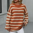 thumbnail image 2 of Odeerbi Winter Striped Knit Sweater For Women Loose Pullover Sweater 2025 Long Sleeved Round Neck Sweater Top Orange, 2 of 5