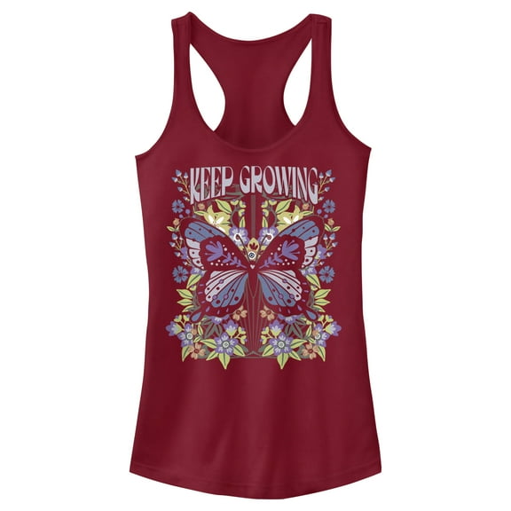 Junior's Lost Gods Keep Growing Butterfly Racerback Tank Top Scarlet 2X Large