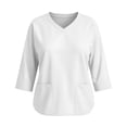 thumbnail image 7 of thefmos Women's V Neck 3/4 Sleeve Pullover Blouse with Pocket Plus Size Solid Color Casual Top Trendy Fall Spring Outfit, White 2XL, 7 of 7