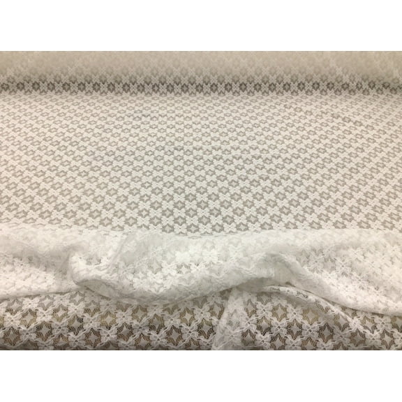 Embroidered Stretch Lace Apparel Fabric Sheer Small Floral Lattice White GG514