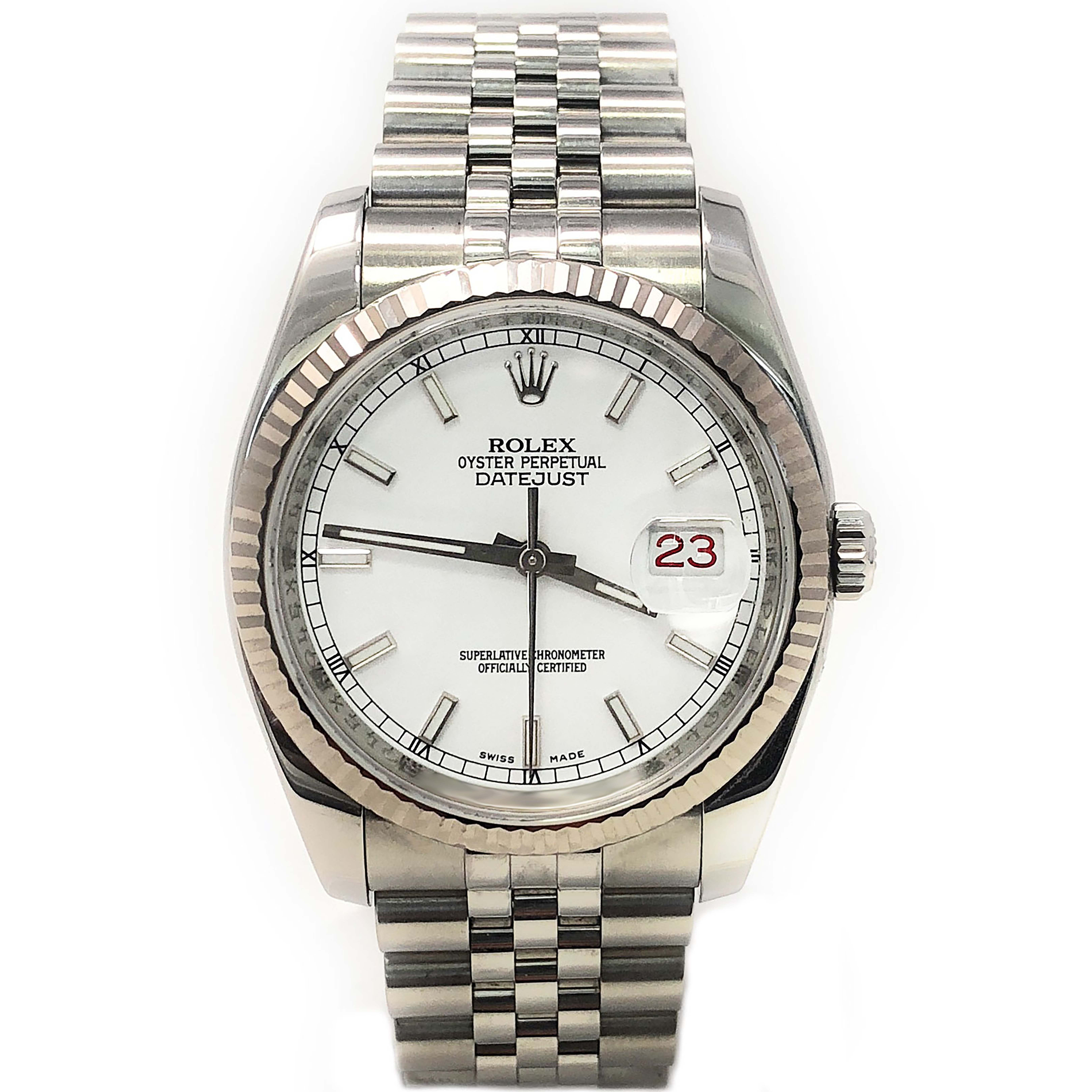 Rolex Datejust 116234 White Stick dial and an 18kt White Gold Fluted Bezel (Certified Pre-Owned