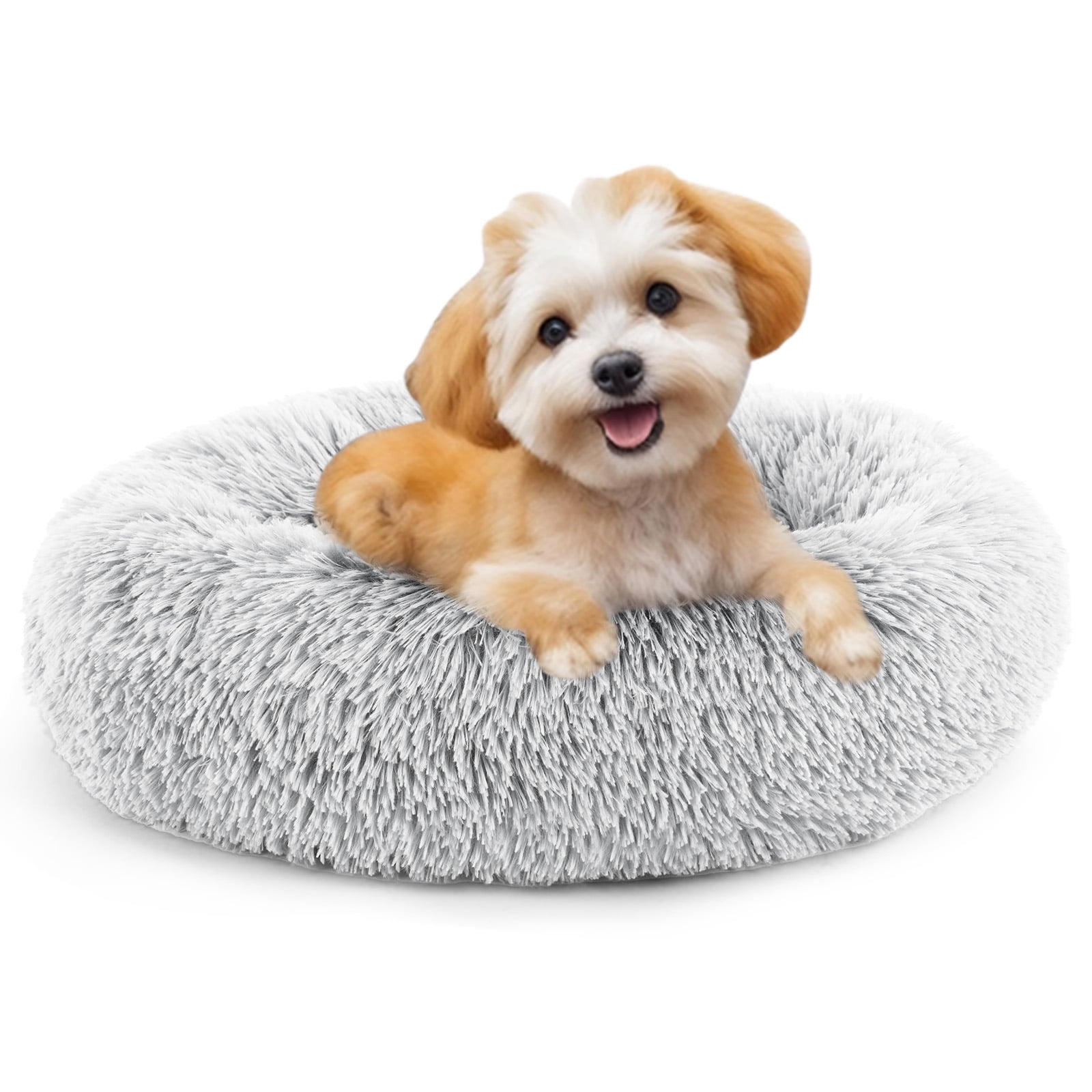 GIANNA Calming 36” Donut Dog Bed for Extra Large Dogs, Soft Warm Cozy Plush Round Fluffy, Machine Washable, Gray