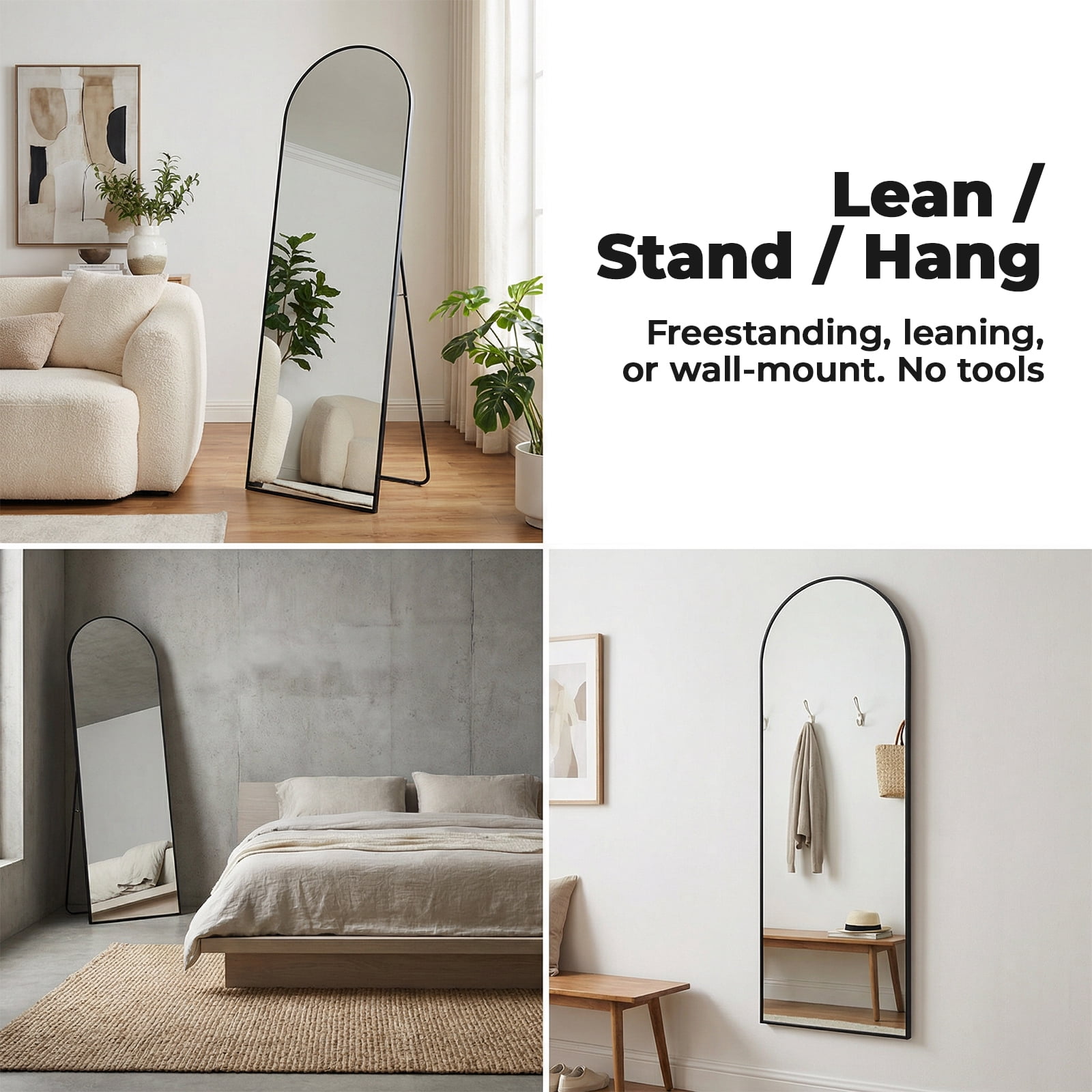 Alvantor 59"/64"/71" Full Length Mirror Floor Standing, Anti-Rust Aluminum Frame, Arch/Rectangle, Black/Gold