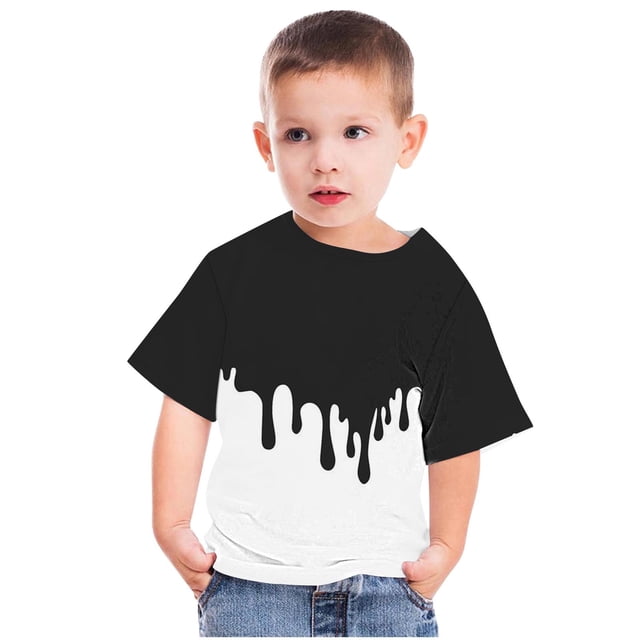 Tungbrin Enfants Garçons Filles Été T-Shirts Manches Courtes 2025 Tunique Imprimée Tendance Col Rond Tenues de Détente